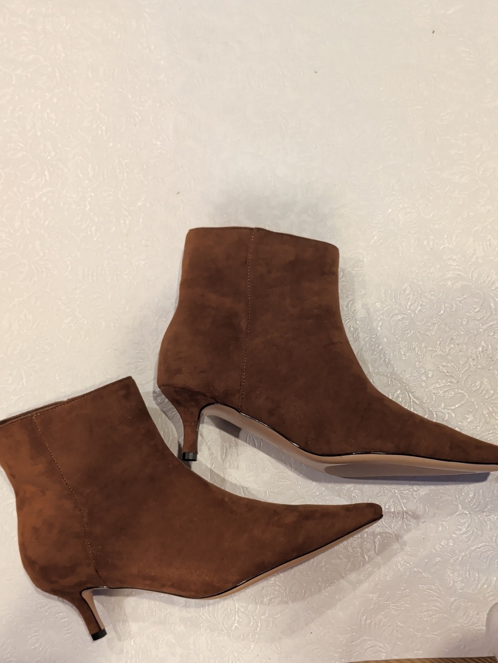 jcpenney Brown Suede Pointed-Toe Kitten Heel Ankle Boots
